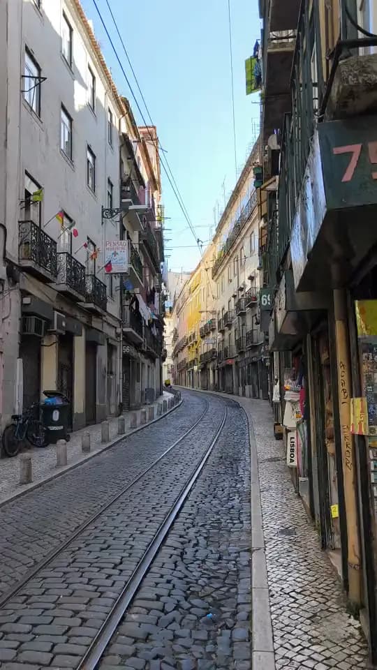 Lisbon street with tram rails