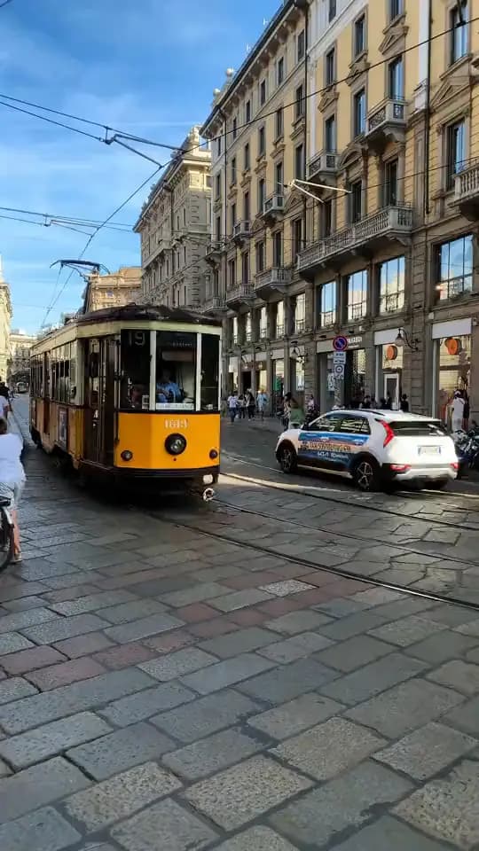 Yellow tram in Milan