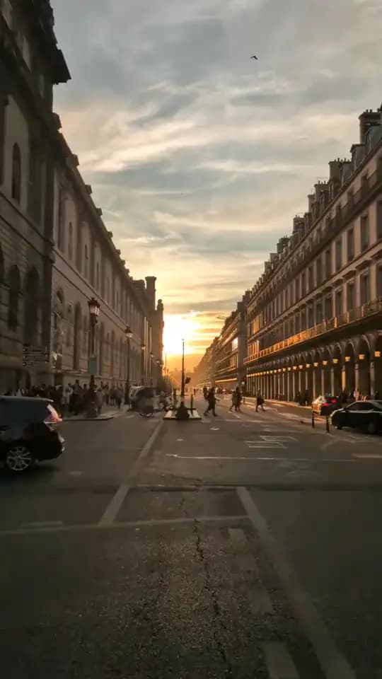 Paris street at sunset