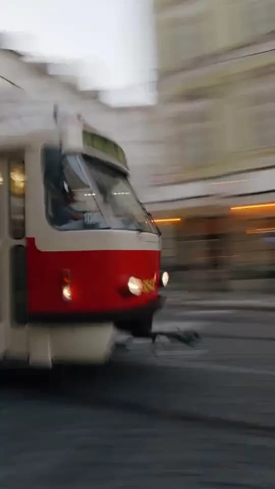 Prague tram passing
